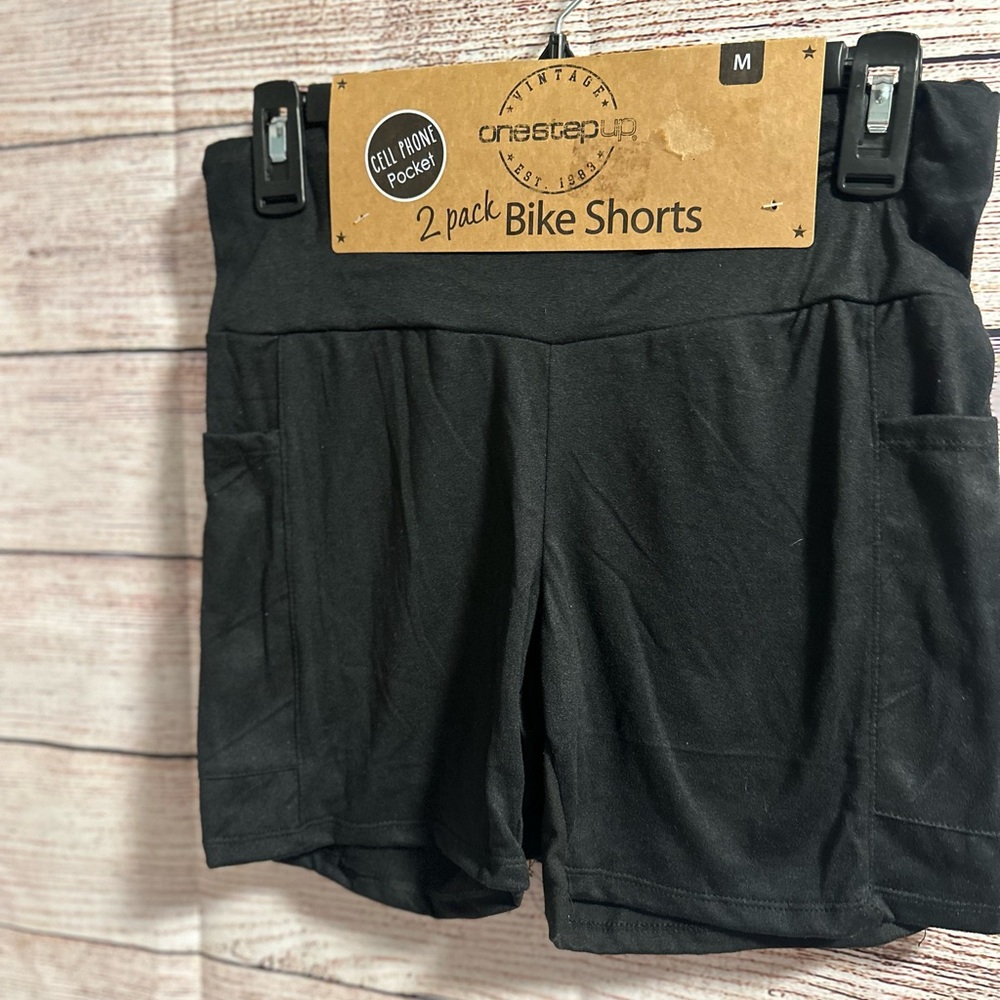 One Step Up Black Bike Shorts with Side Phone Pockets 2 pack